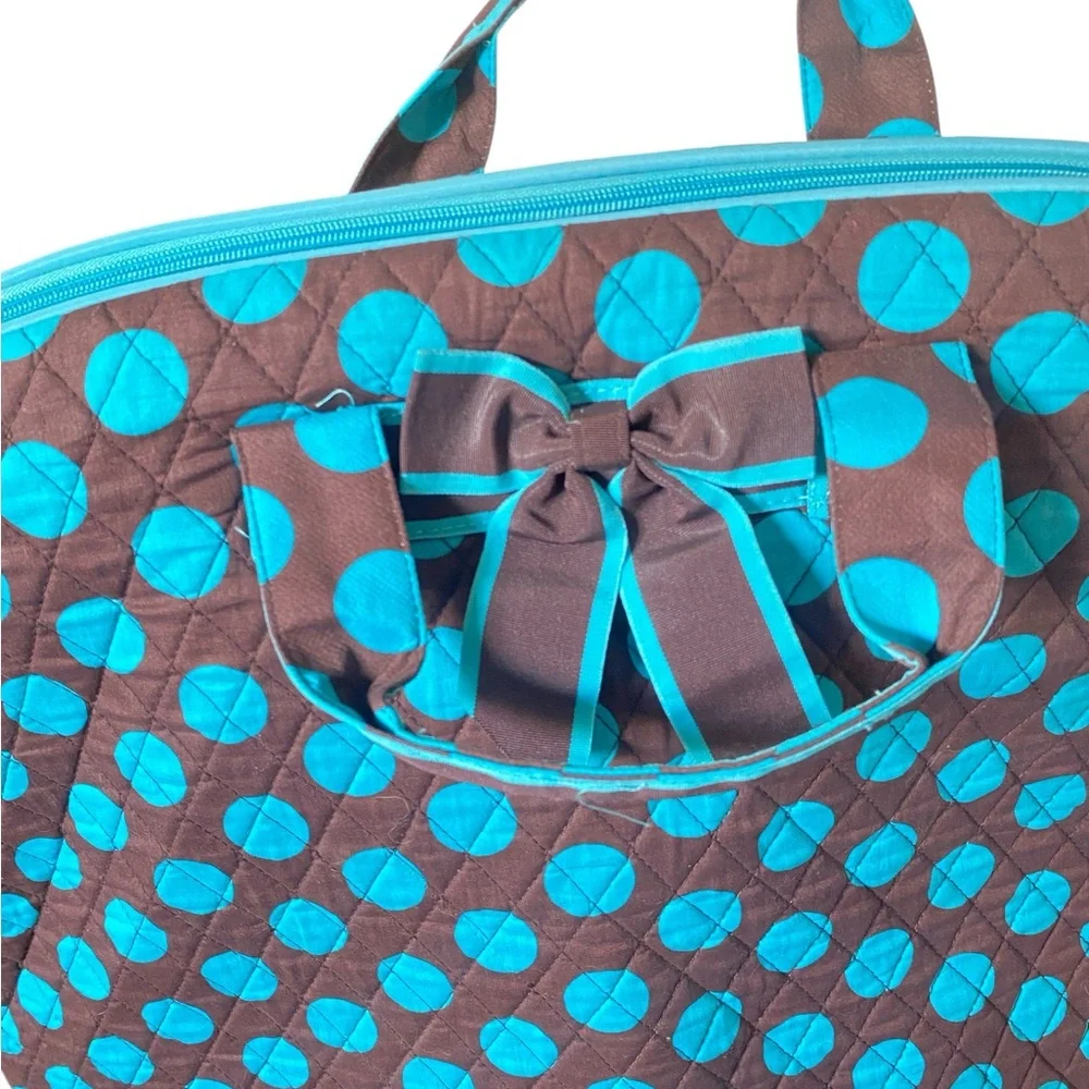 Belvah Blue and Brown Polka Dot Hanging Garment Bag w/ Bow
